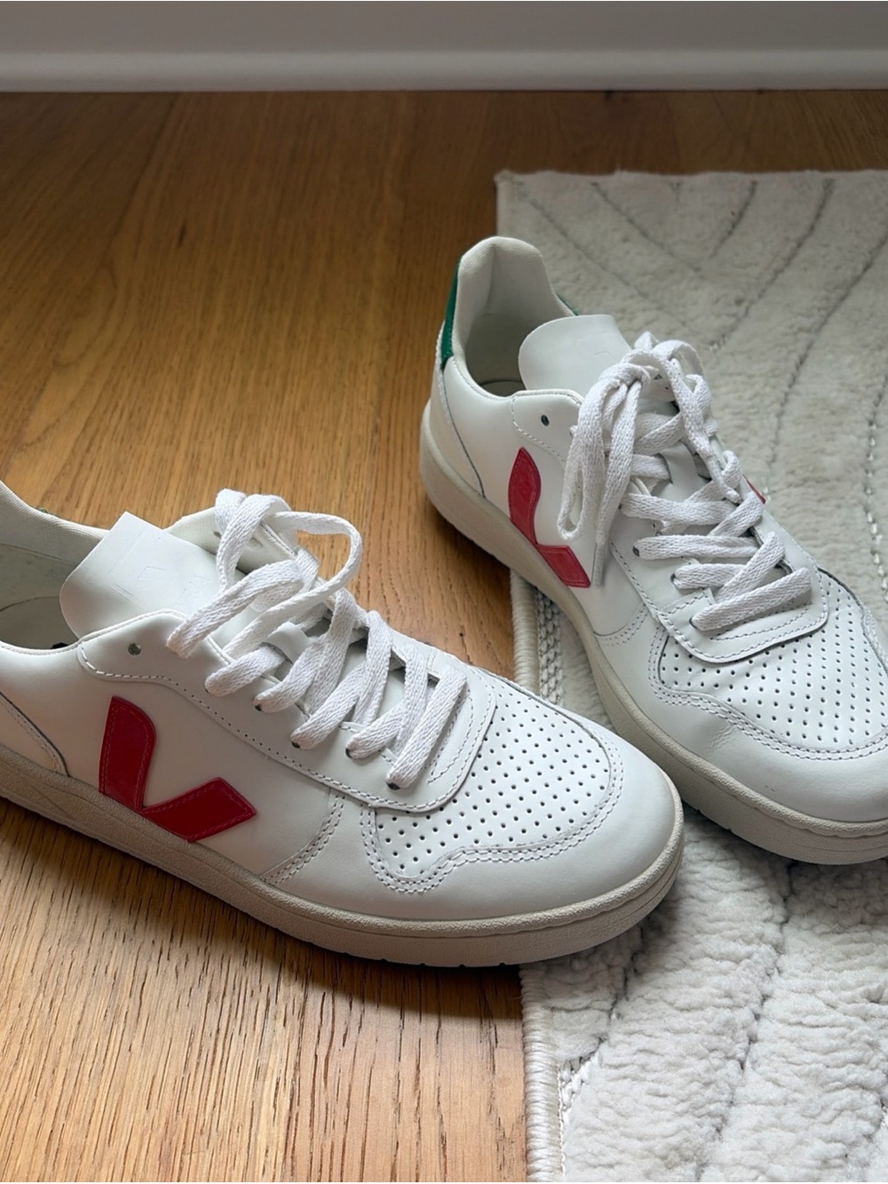 Veja White Leather Sneakers with Pink Accent - Women